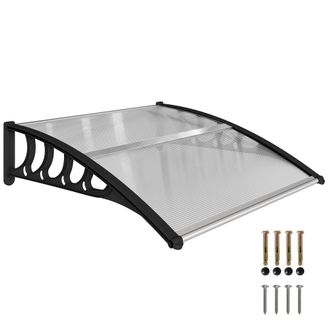 OUTSUNNY Marquesinas Exterior Para Puertas Y Ventanas, 195x75 Cm, Contra Sol Y Lluvia, Con Cubierta Policarbonato, Regleta De Aluminio, Transparente