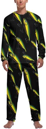 Generic Fishing Lure Mens Pajamas Sets Crewneck Long Sleeve Pjs Tops Pants Soft Comfy Sleepwear