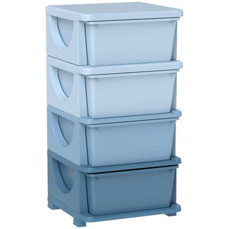 OEM Torre De Almacenamiento Infantil Con 4 Cajones Para Ni&ntilde;os De +3 A&ntilde;os Con Bordes Redondeados Y Asas 37x37x76 Cm Azul