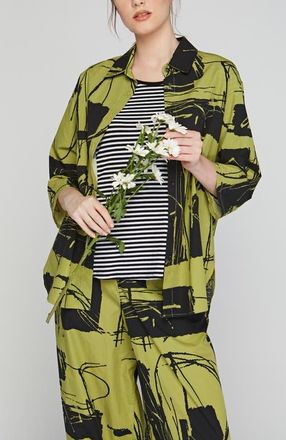 Luukaa D'Celli Elowen Printed Poplin Shirt in Lime at Nordstrom, Size 10