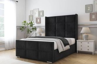 Comfort Beds Charlie Naples Bed Frame - 50 Upholstered Wingback Headboard in Black | Size: Small Double
