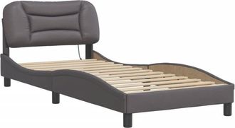 vidaXL Vidaxl - Estructura De Cama Con Luces Led Cuero Sint&eacute;tico Gris 90x190 Cm