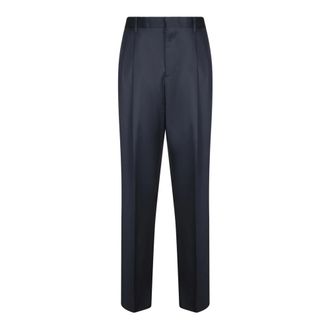 Lardini Blue Wool Twill Zip Trousers - male - Lardini - Slim-fit Trousers - Blue - M - Trousers