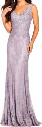 Cameron Blake Sleeveless Allover Lace Gown In Heather