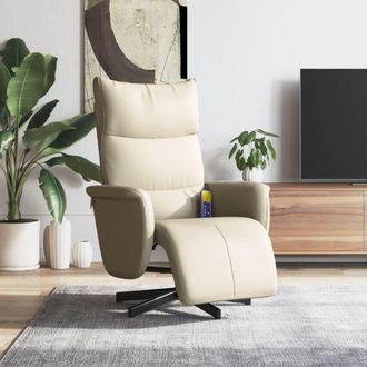 vidaXL Sill&oacute;n Reclinable Masaje Con Reposapi&eacute;s Cuero Sint&eacute;tico Crema Vidaxl