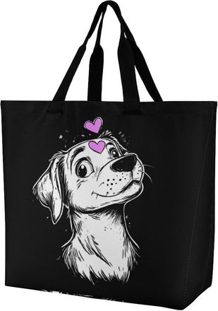 Generic Dog Lover Large Reusable Shopping Bag Lightweight Foldable Tote Bags Washable Shoulder Handbag