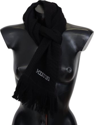 Missoni Mens Black Wool Unisex Neck Warmer Wrap Scarf Silk