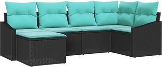 vidaXL Juego De Sof&aacute; 6 Uds. Negro Rat&aacute;n Sint&eacute;tico Vidaxl