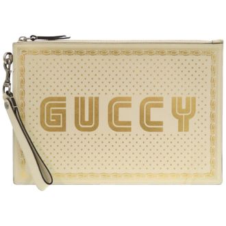 Gucci Gold Ivory Leather Clutch Bag (Pre-Owned)