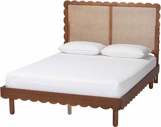 Baxton Studio Orianthe Scalloped Platform Bed With Woven Rattan Headboard
