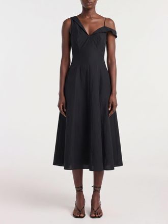 R&oacute;he Asymmetric Neckline Cotton Blend Midi Ceremony Dress