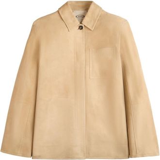 Tod's logo-patch leather jacket - women - Sheepskin/CALFSKIN - 44 - Brown