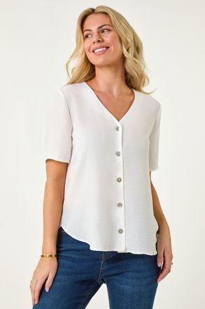 Roman V-Neck Button Through Blouse