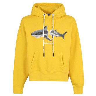 Palm Angels Mens Shark Logo Bright Yellow Hoodie Cotton - Size Small