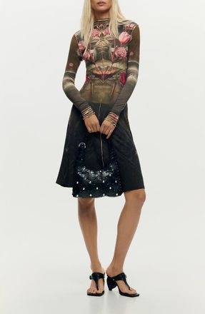 Desigual Floral Print Long Sleeve Minidress in Black at Nordstrom, Size X-Large