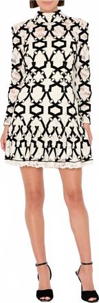 Milly Womens Willa Velvet Flock Lace Mock Neck Dress In Black & White