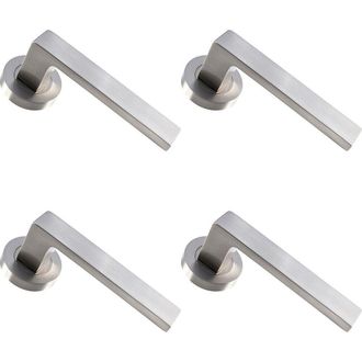 Loops 4x PAIR Straight Square Handle on Round Rose Concealed Fix Satin Nickel in Metallics