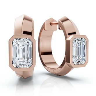 Pompeii3 1 1/3Ct Emerald Cut Brava Bezel Diamond Hoops 5/8 Huggies 14k Gold Lab Grown