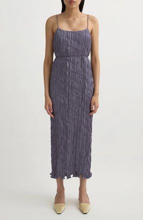 Poss&eacute; Esme Pliss&eacute; Midi Slipdress & Scarf in Dusk at Nordstrom, Size Xx-Small
