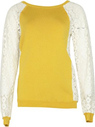 Moschino Cheap and Chic Knit Sweater with Lace Sleeves in Yellow Rayon