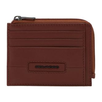 Piquadro Accessoires, Heren, Bruin, ONE Size, Katoen, 6-Kaarten Lederen Kaarthouder met Muntvakje