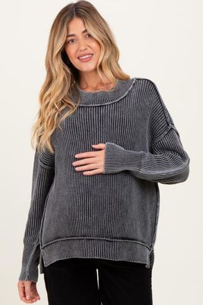 Pinkblush Washed Side Slit Oversized Sweater in Black at Nordstrom, Size Small