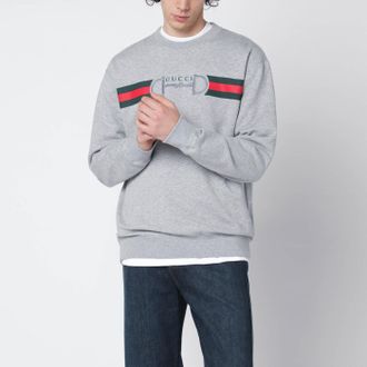 Gucci Felpa grigia in jersey di cotone con stampa logo