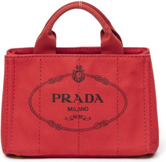 Prada Pre-owned Womens Small Canapa Tote Handbag - Red - One Size
