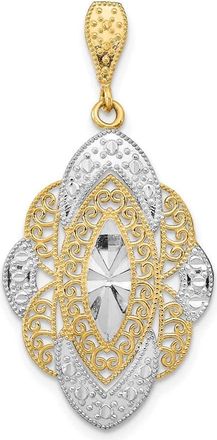 Diamond2Deal 14k Yellow Gold Rhodium Diamond-Cut Filigree Oval Charm