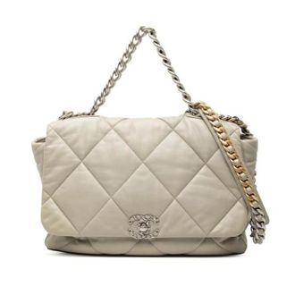 Chanel Pre-owned Maxi 19 Flap Bag - Dames - Vintage Handtas - Grijs - ONE Size - Leer - Vintage