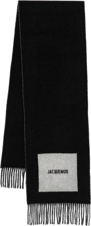 Jacquemus Black Fringed Silk-Nylon Scarf