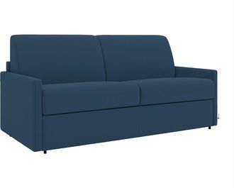 Vente-Unique Sof&aacute; cama italiano 2 plazas de tela CALIFE - Azul oscuro - Cama 120 cm - Colch&oacute;n con memoria de forma 22 cm