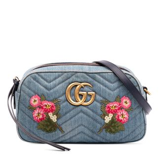 Gucci Gg Marmont Schoudertas Denim Bloemig