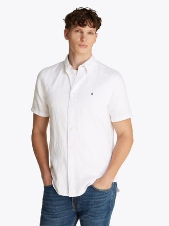 Tommy Hilfiger Kurzarmhemd TOMMY HILFIGER LINEN BLEND SOLID SS Regular Fit SHIRT, Herren, Gr. XXL, N-Gr, weiss (th optic wei&szlig;), Web, Obermaterial: 52% Baumwolle, 48%