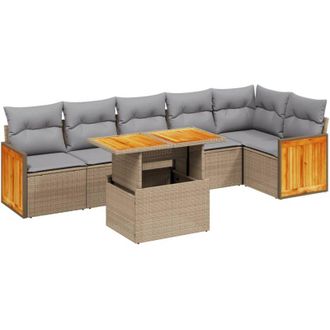 vidaXL Vidaxl - Set Sof&aacute;s De Jard&iacute;n 7 Piezas Y Cojines Rat&aacute;n Sint&eacute;tico Beige