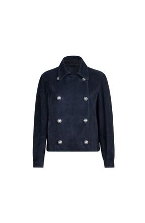 Brunello Cucinelli Couture suede cropped pea coat in Blue at Nordstrom, Size 48 It