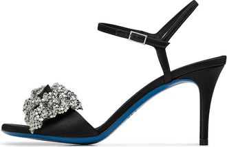 Loriblu Zwarte satijnen sandaal met micro studs strik - Dames - Sandalen met hakken - Zwart - 36 EU - Satijn - Schoenen