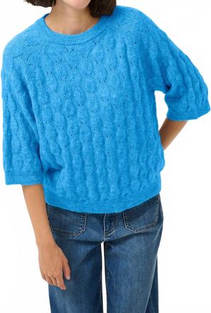 Kaffe Malene Half Sleeve Round Neck Pullover Sweater In Mottled Blue