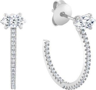 Crislu Marquise-Cut Pav&eacute; Cubic Zirconia Huggie Hoop Earrings in Pure Platinum /Clear Stone at Nordstrom