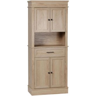 HOMCOM Alacena De Cocina Aparador De Comedor Mueble Auxiliar Para Microondas Con 4 Puertas 1 Caj&oacute;n Y Estante Abierto Para Sal&oacute;n 74x39,5x183 Cm Roble - Homcom