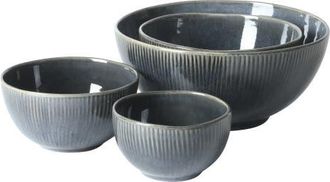 Gibson Home Dawson Mill 4-Piece Round Reactive Glaze Stoneware Nesting Bowl Set in Blue at Nordstrom