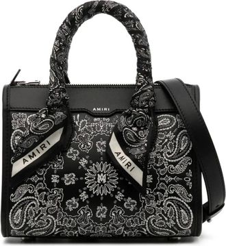 Amiri Black Leather Bandana Print Handbag