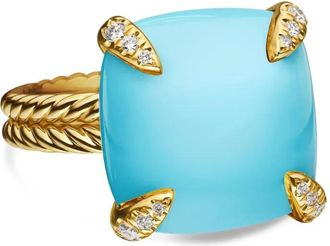David Yurman Anello Ch&acirc;telaine in oro giallo 18kt con turchese e diamanti (14mm)