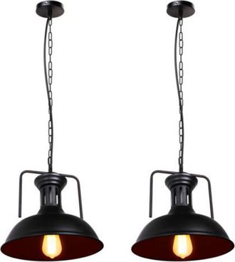 OEM (2pcs)l&aacute;mpara Colgante De Metal Negro De &Oslash;330 Mm, L&aacute;mpara Colgante Vintage Nost&aacute;lgica, Luz De Techo Retro Para Interiores