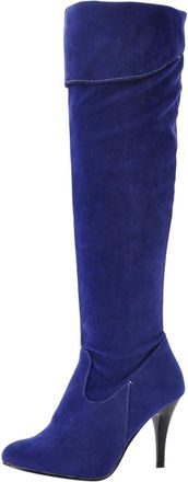 Generic Knee High Boots Women, Comfortable High Heels Leather Suede Wide Fit Boots for Women UK Zipper Slouch Riding for Young Ladies Blue