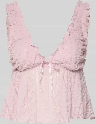 Gina Tricot Top aus Spitze mit Schleifen-Detail in Flieder, Gr&ouml;&szlig;e XS