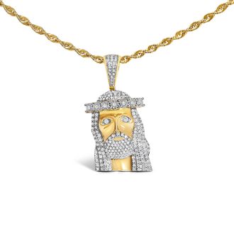House of Brilliance Mens 10K Yellow Gold 1 1/3 Cttw Diamond Studded Jesus Pendant Necklace
