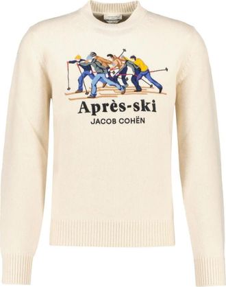Jacob Cohen Girocollo Jacquard Gara Sciatori - Heren - Ronde hals truien - Beige - L - Wol - Truien & Vesten