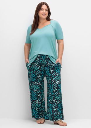 Sheego Schlupfhose SHEEGO, Damen, Gr. 40, Normalgr&ouml;ssen, blau (tiefblau, bedruckt), 100% Viskose, gemustert, mehrfarbig, Hosen Schlupfhose