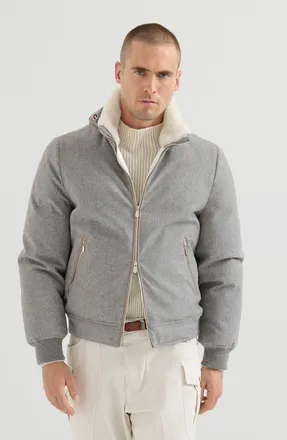 Brunello Cucinelli Bonded wool flannel down jacket with detachable hood in Panama at Nordstrom, Size 4X-Large